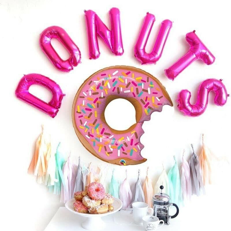 Donut Foil Balloon Party Decoration with Bite 50x73cm Helium Sweet Icing Colours - A