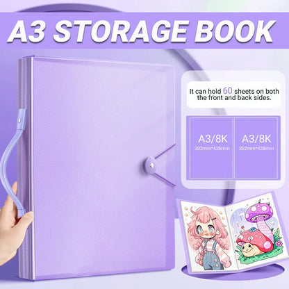 A3 8K Drawing Book Storage Album Artwork Organiser Durable Collection
