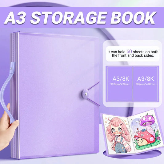 A3 8K Drawing Book Storage Album Artwork Organiser Durable Collection