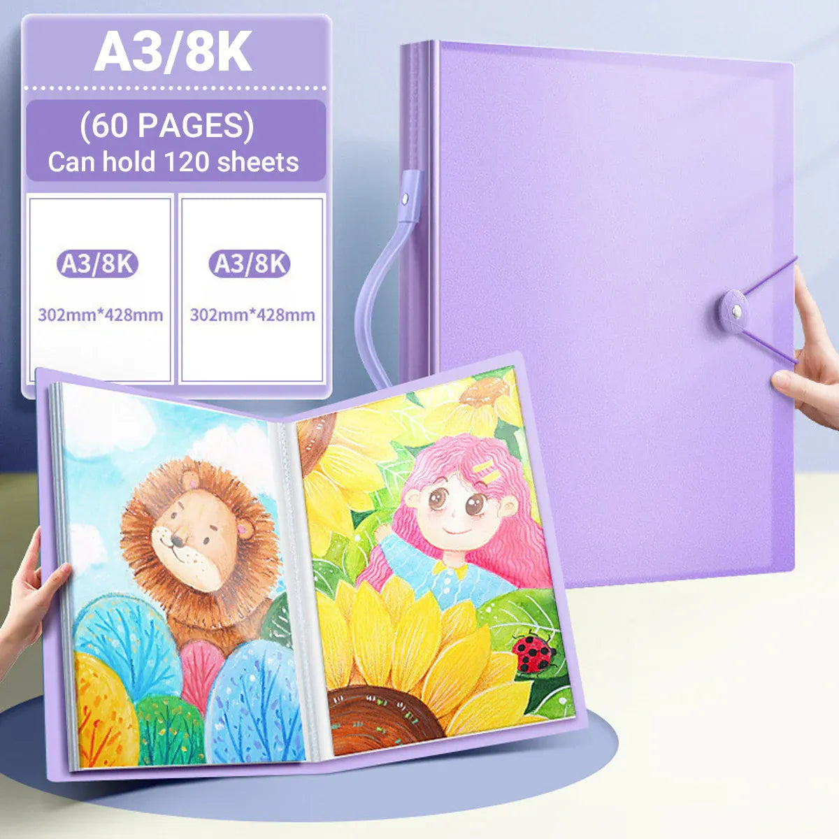A3 8K Drawing Book Storage Album Artwork Organiser Durable Collection