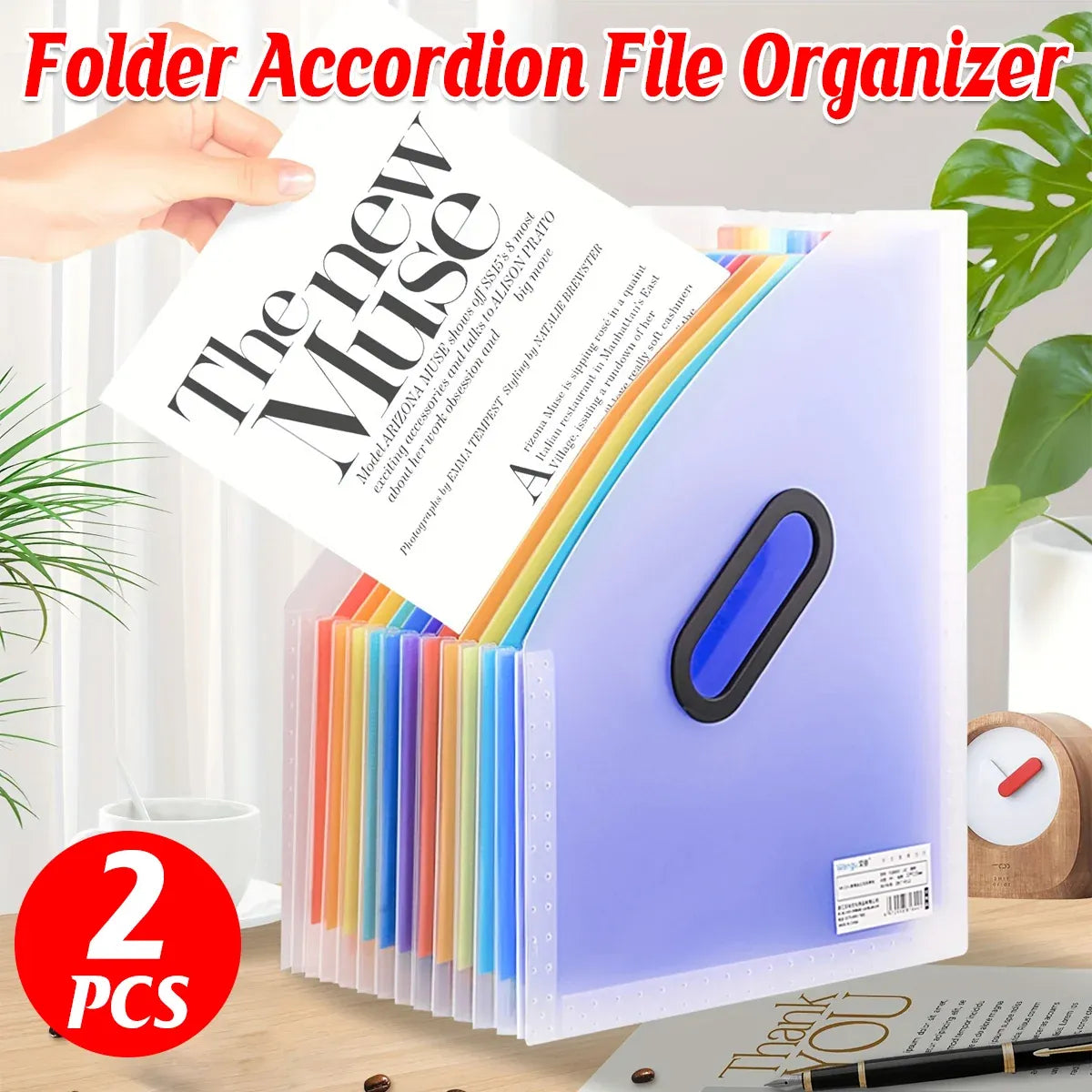 2PCS Large Capacity Multi-Layer Stand-Up Accordion File Folder Waterproof