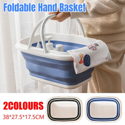 Outdoor Portable Foldable Handbasket Collapsible Picnic Basket Durable Sturdy - Blue
