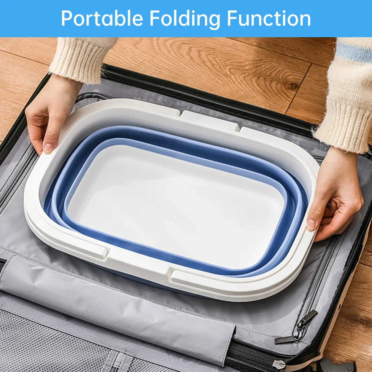 Outdoor Portable Foldable Handbasket Collapsible Picnic Basket Durable Sturdy - Blue
