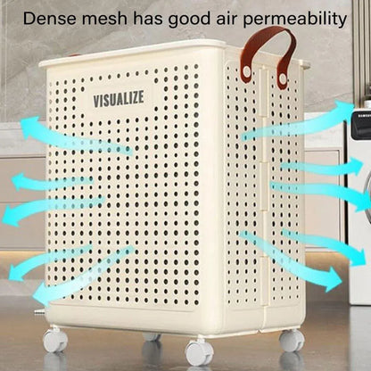 Folding Portable Laundry Basket Multifunctional Storage for Bathroom Household - M-Beige