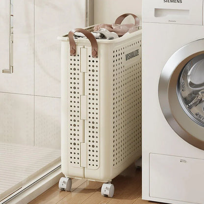 Folding Portable Laundry Basket Multifunctional Storage for Bathroom Household - M-Beige