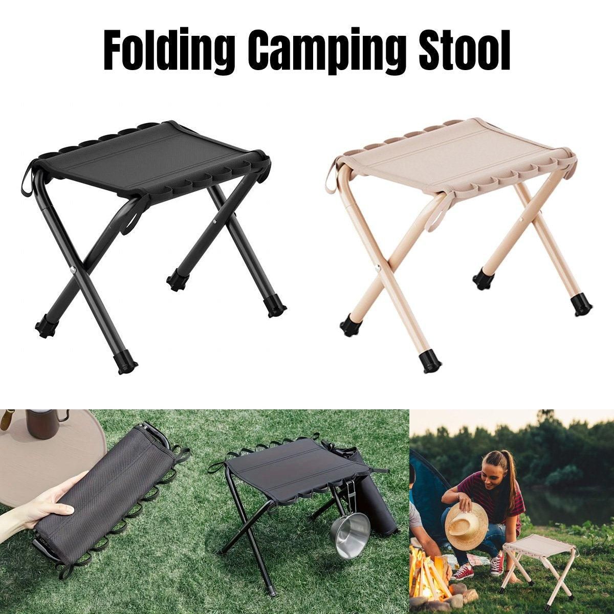 Outdoor Foldable Bench Stool Portable Camping Chair for Hiking Picnic Travel - Black