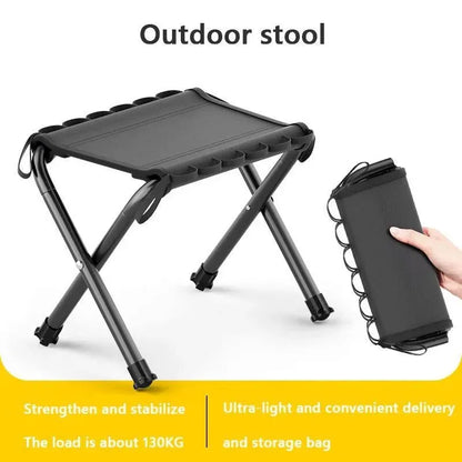 Outdoor Foldable Bench Stool Portable Camping Chair for Hiking Picnic Travel - Black