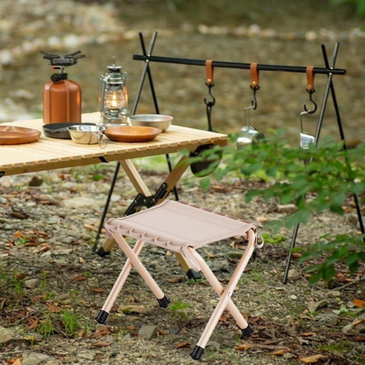 Outdoor Foldable Bench Stool Portable Camping Chair for Hiking Picnic Travel - Black