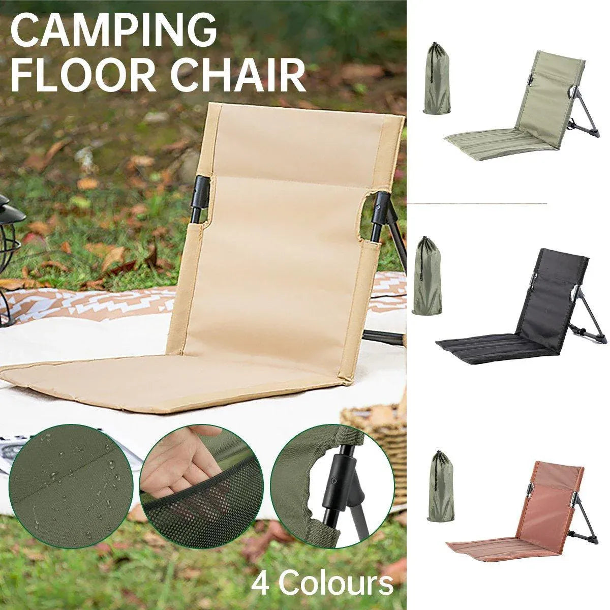 Folding Portable Camping Chair Lightweight Stool with Backrest Outdoor Bench - Green