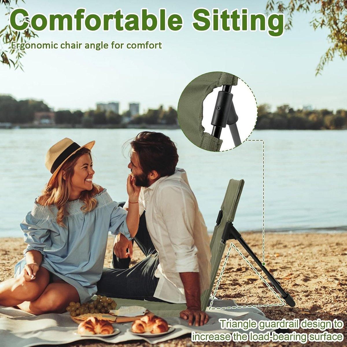 Folding Portable Camping Chair Lightweight Stool with Backrest Outdoor Bench - Green