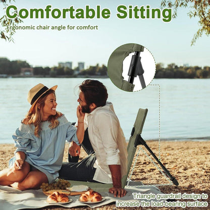 Folding Portable Camping Chair Lightweight Stool with Backrest Outdoor Bench - Green