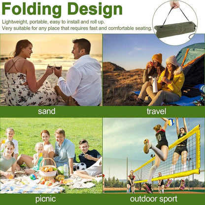 Folding Portable Camping Chair Lightweight Stool with Backrest Outdoor Bench - Green