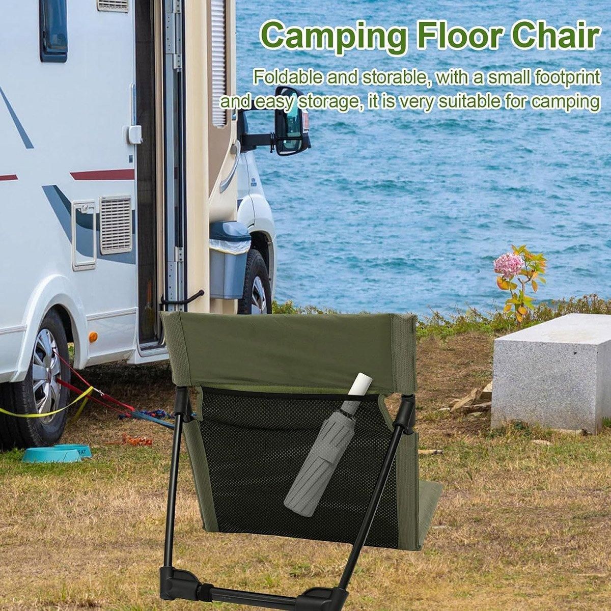 Folding Portable Camping Chair Lightweight Stool with Backrest Outdoor Bench - Green