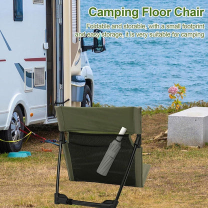 Folding Portable Camping Chair Lightweight Stool with Backrest Outdoor Bench - Green