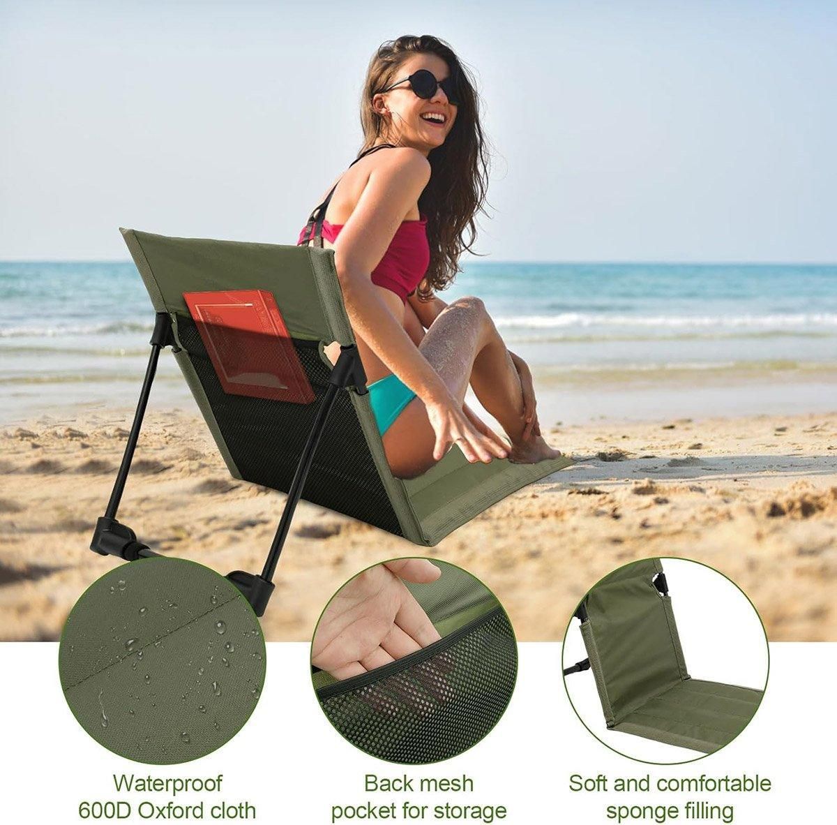 Folding Portable Camping Chair Lightweight Stool with Backrest Outdoor Bench - Green