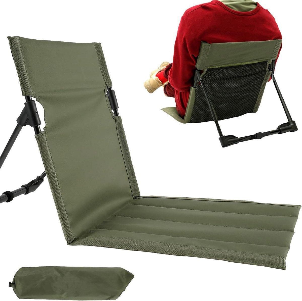 Folding Portable Camping Chair Lightweight Stool with Backrest Outdoor Bench - Green