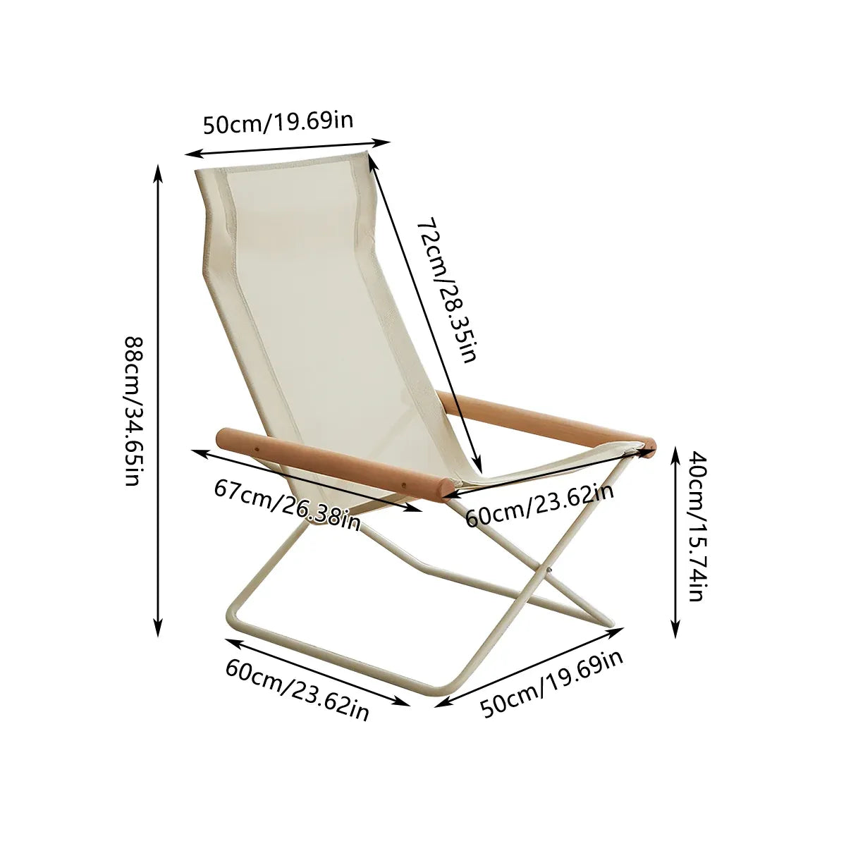 Folding Camping Chair with Solid Wood Armrests Carbon Steel Frame - Khaki