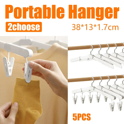 5PCS Portable Foldable Hangers Durable Plastic for Closet Laundry Space Saving - No clothes clip