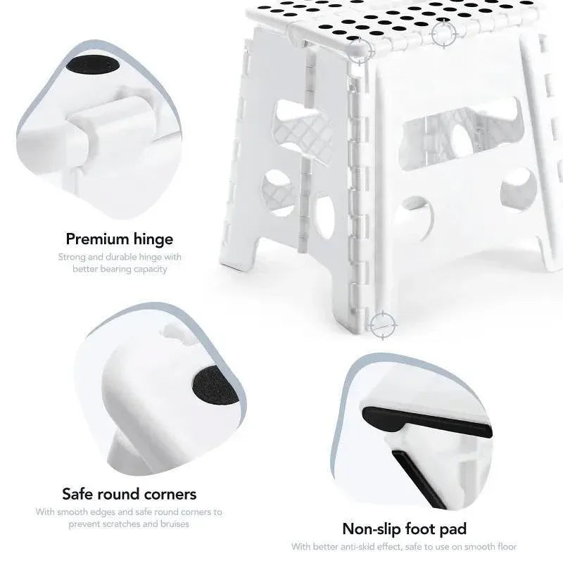 Portable Folding Plastic Stool Lightweight Collapsible Chair for Outdoor Travel - White
