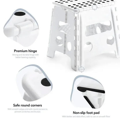 Portable Folding Plastic Stool Lightweight Collapsible Chair for Outdoor Travel - White