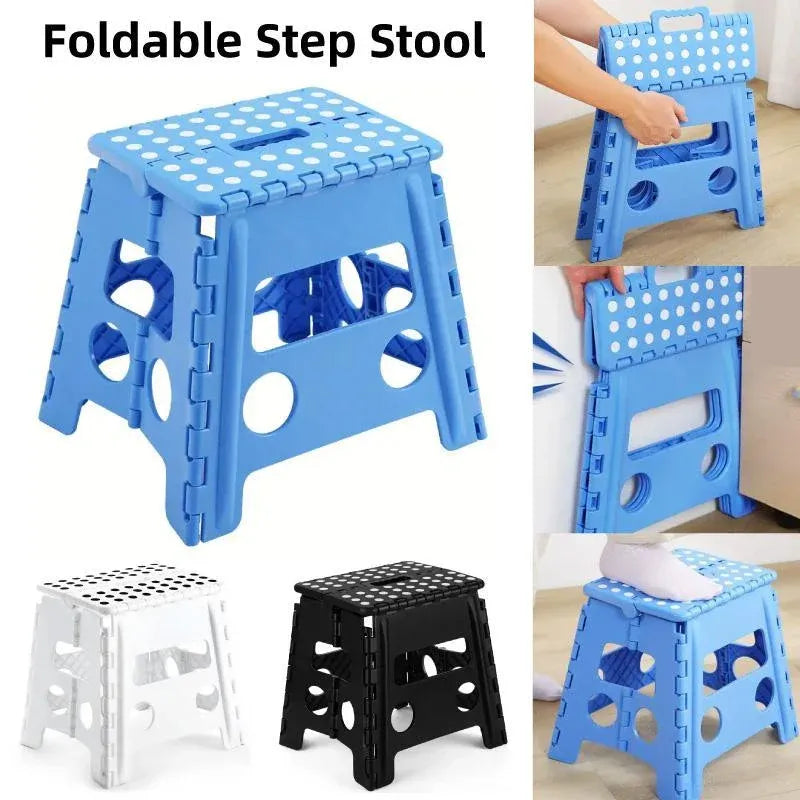 Portable Folding Plastic Stool Lightweight Collapsible Chair for Outdoor Travel - White