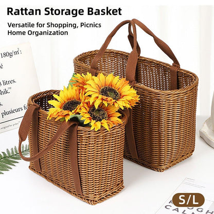 Imitation Rattan Woven Basket Shopping Basket Fruit Vegetable Storage Basket - Small