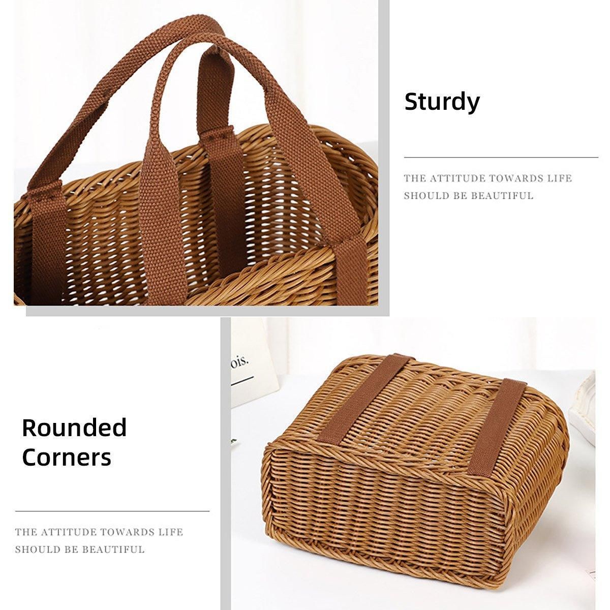 Imitation Rattan Woven Basket Shopping Basket Fruit Vegetable Storage Basket - Small