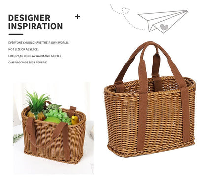Imitation Rattan Woven Basket Shopping Basket Fruit Vegetable Storage Basket - Small