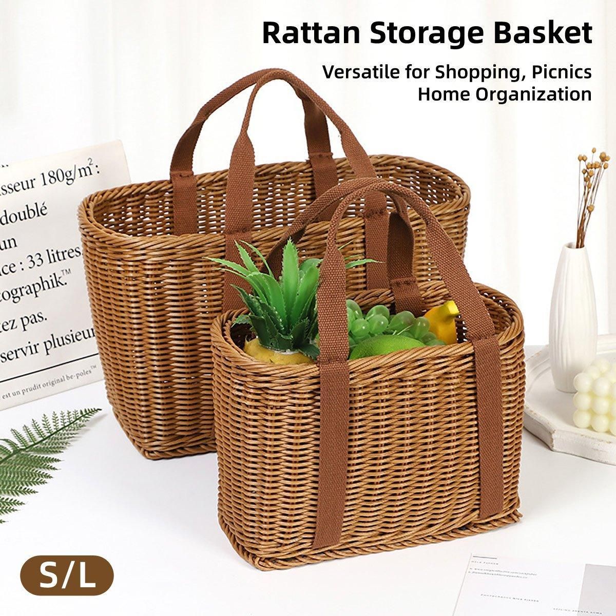 Imitation Rattan Woven Basket Shopping Basket Fruit Vegetable Storage Basket - Small