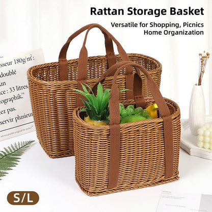 Imitation Rattan Woven Basket Shopping Basket Fruit Vegetable Storage Basket - Small
