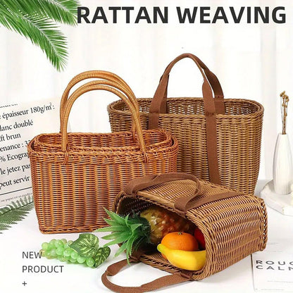 Imitation Rattan Woven Basket Shopping Basket Fruit Vegetable Storage Basket - Small
