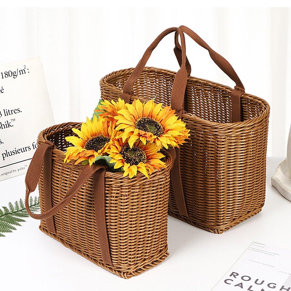 Imitation Rattan Woven Basket Shopping Basket Fruit Vegetable Storage Basket - Small
