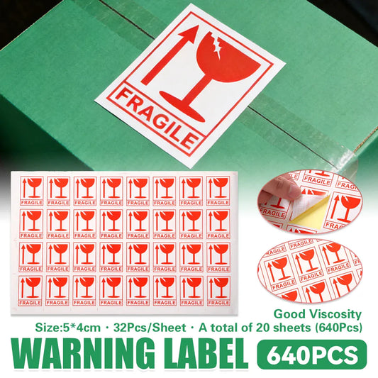 640PCS Fragile Sticker Labels Self Adhesive Logistics Shipping Carton Box Use