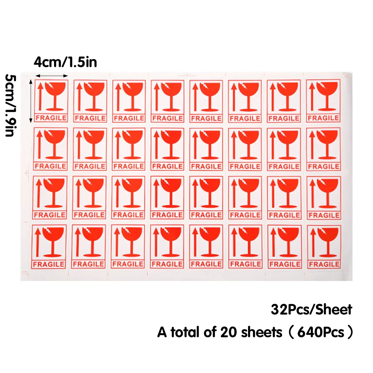 640PCS Fragile Sticker Labels Self Adhesive Logistics Shipping Carton Box Use