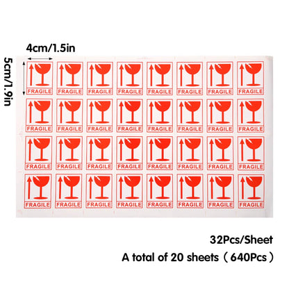 640PCS Fragile Sticker Labels Self Adhesive Logistics Shipping Carton Box Use