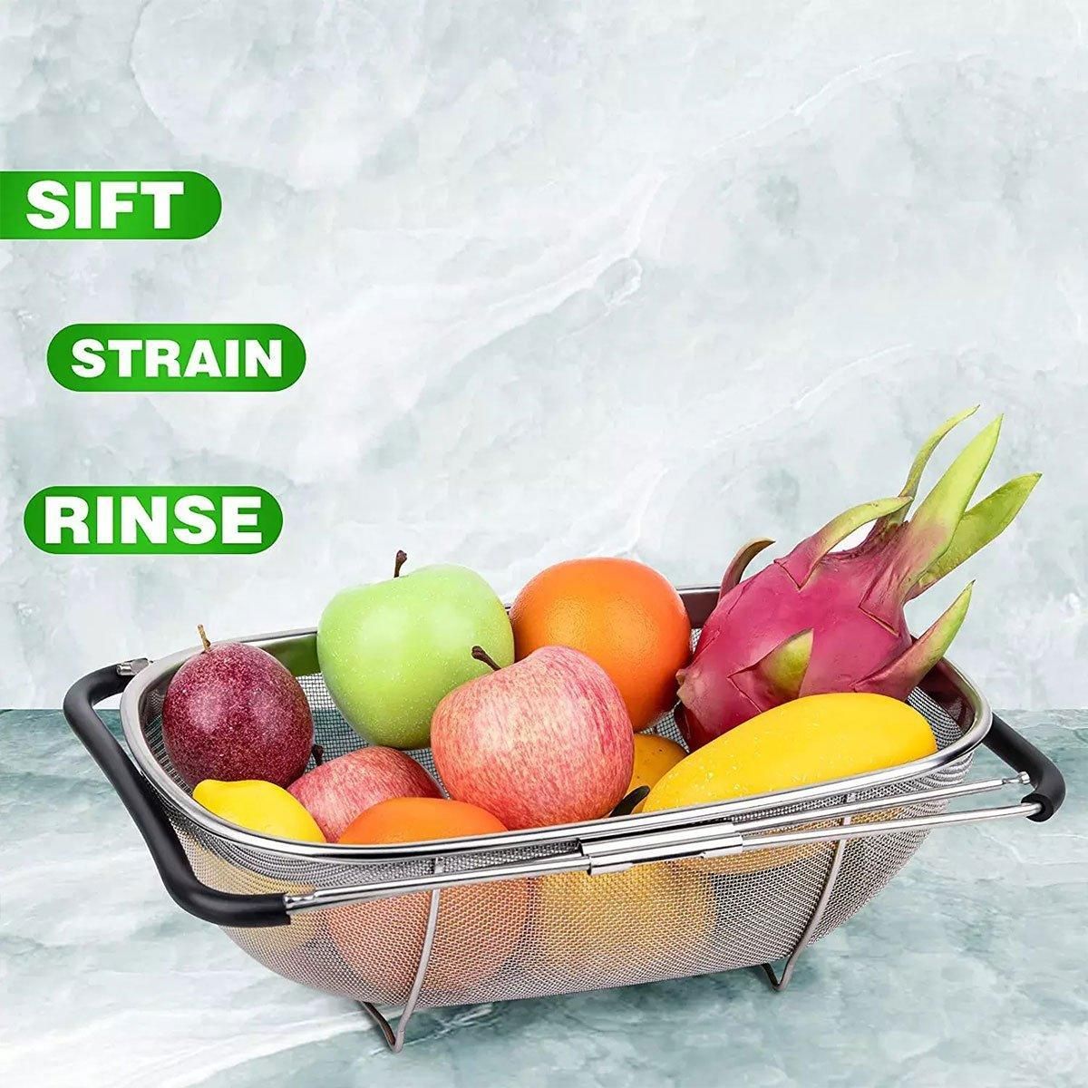 Stainless Steel Telescopic Sink Basket Multi Purpose Fruit Vegetable Strainer