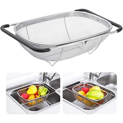 Stainless Steel Telescopic Sink Basket Multi Purpose Fruit Vegetable Strainer