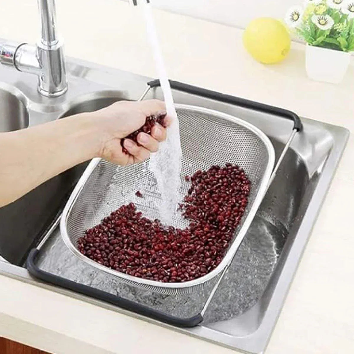 Stainless Steel Telescopic Sink Basket Multi Purpose Fruit Vegetable Strainer