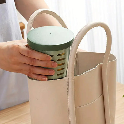 Portable Drainable Fruit Cup Plastic Sealed Cup for Snacks and Travel Use - Green