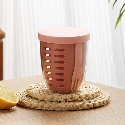 Portable Drainable Fruit Cup Plastic Sealed Cup for Snacks and Travel Use - Green