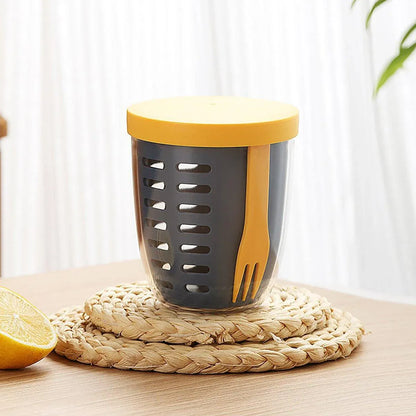Portable Drainable Fruit Cup Plastic Sealed Cup for Snacks and Travel Use - Green