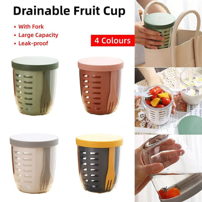 Portable Drainable Fruit Cup Plastic Sealed Cup for Snacks and Travel Use - Green