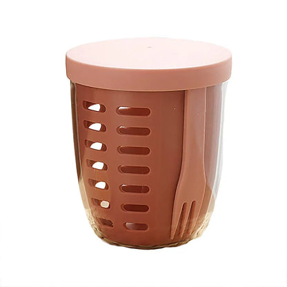 Portable Drainable Fruit Cup Plastic Sealed Cup for Snacks and Travel Use - Pink