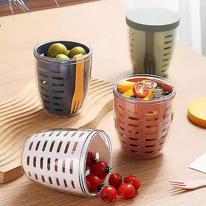 Portable Drainable Fruit Cup Plastic Sealed Cup for Snacks and Travel Use - Pink
