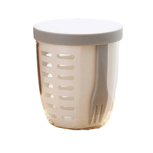 Portable Drainable Fruit Cup Plastic Sealed Cup for Snacks and Travel Use - White