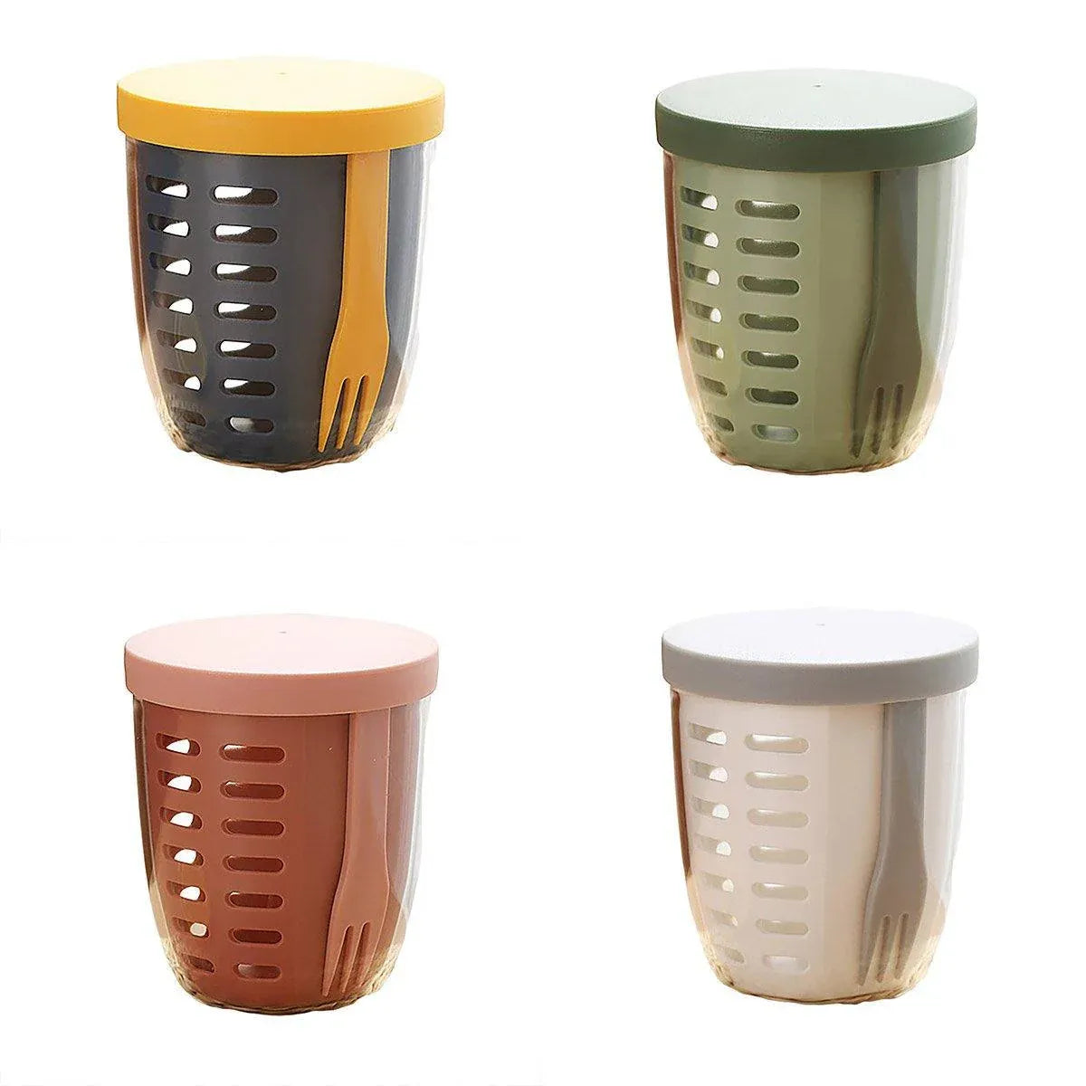 Portable Drainable Fruit Cup Plastic Sealed Cup for Snacks and Travel Use - White