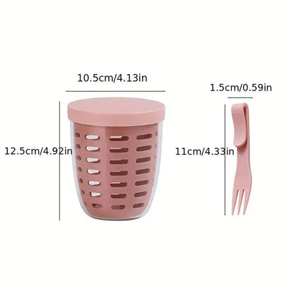 Portable Drainable Fruit Cup Plastic Sealed Cup for Snacks and Travel Use - White