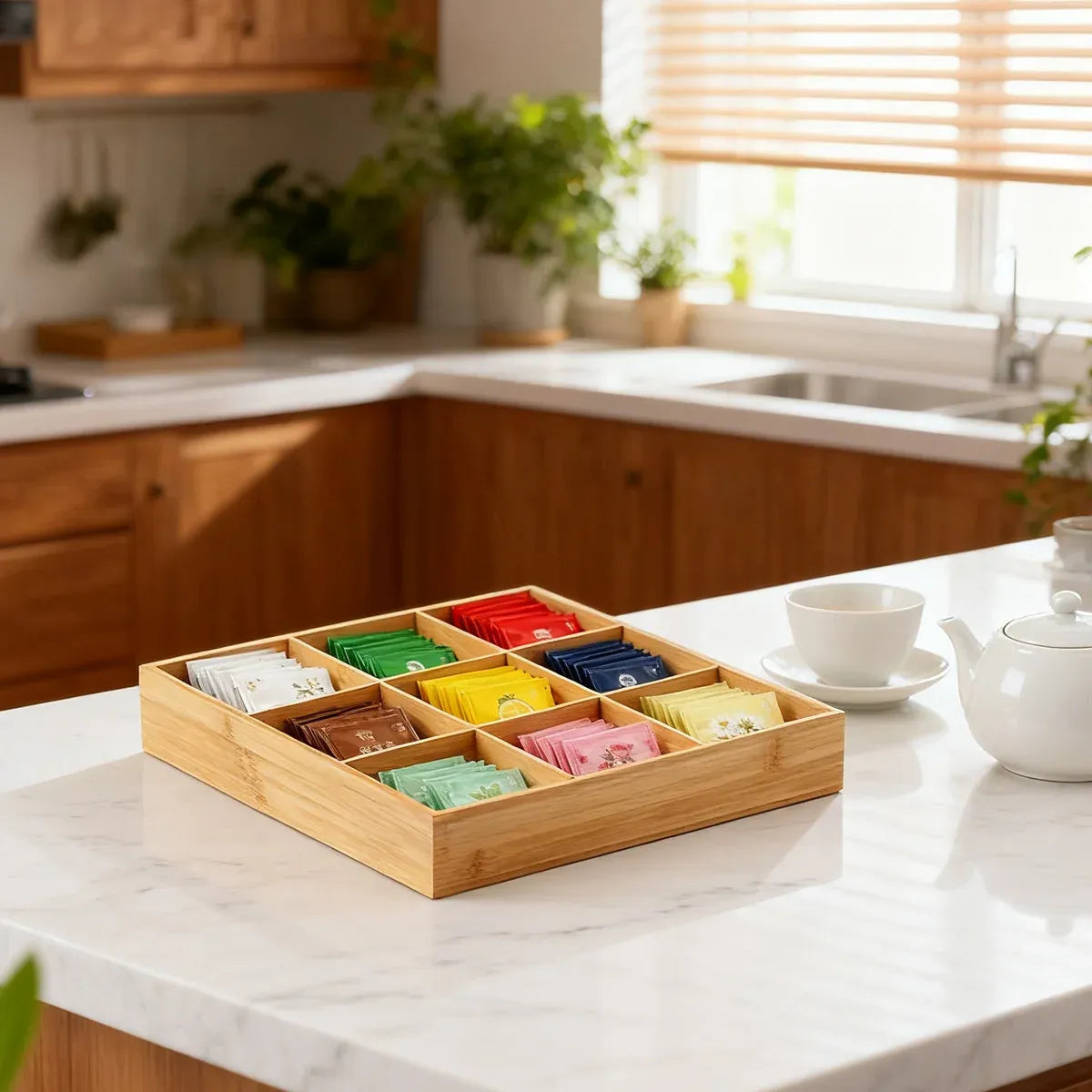 Bamboo Wood 9 Grid Food Plate Serving Tray for Hotel BBQ Hot Pot Home Party