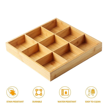 Bamboo Wood 9 Grid Food Plate Serving Tray for Hotel BBQ Hot Pot Home Party
