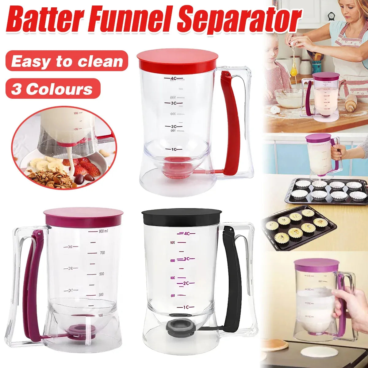 Batter Dispenser Measuring Cup Funnel Cake Cupcake Pancake Baking Tool - Black